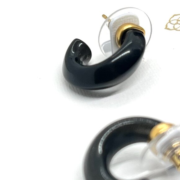 KENDRA SCOTT MIKKI HUGGIE EARRINGS OBSIDIAN BLACK GOLD NWT WITH JEWELRY BAG - Picture 8 of 9